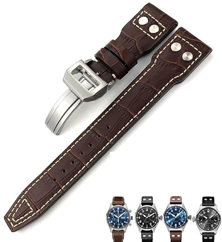 SAAWEE äkta läder kalvläder armband 21 mm 22 mm lämplig för IWC Big PILOT IW5009 IW5103 trådnagel klockarmband, 21mm, Acetat, Ingen ädelsten