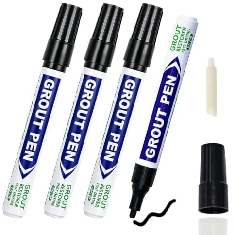 4Pcs Black Grout Pen,Tile Paint Marker for Repairing and Restoring Lines for Bathroom Kitchen Wall Lines Reviver Pens and Floor Tiles