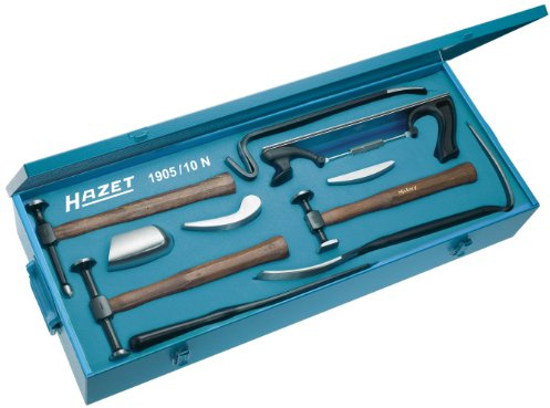 Hazet Ausbeulwerkzeug-Satz 1905/10N, 10-teilig, Für Karosseriearbeiten | Länge 759 mm, Breite 305 mm, Höhe 115 mm, 17320 g, 10-teilig, Antrieb 670500 Karosserie-Instandsetzung,