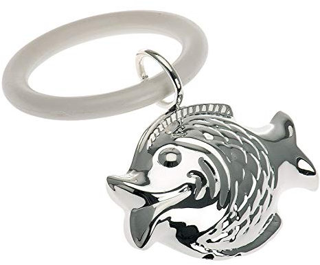 H.Bauer jun. versilberte Baby-Rassel Motiv Fisch - Handrassel mit Greifling oder Beis-Ring für Kinder