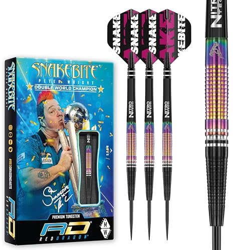 RED DRAGON Peter Wright Snakebite World Champion Tapered SE 23 Gram Professional Darts Set Including Flights and Shafts (Stems)