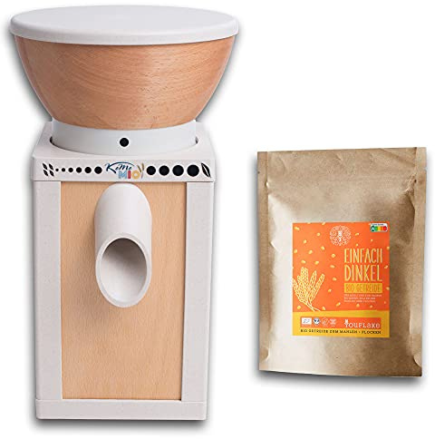 KoMoMio natur | Made in Austria | Edelkorund und Keramik Mahlstein | + 2,5 kg Bio Dinkel