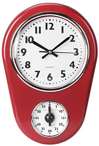 Cyrank Küche Wanduhr, Vintage Wanduhren Küchenuhr Küchenuhr für Zuhause Wohnzimmer Rot