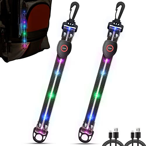 ZLCBBD LED Blinklicht Schulranzen - USB Aufladbar Licht Kinder Sicherheitslicht, Reflektierende Lichtband Reflektor Anhänger für Rucksack, Wandern, Laufen Joggen, 2 Stück (2-Schwarz)