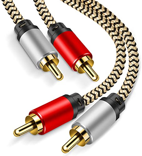 Hanprmeee Cavo 2RCA 1M, Stereo 2 RCA Maschio a 2 RCA Maschio Nylon Treccia Cavo Audio Coassiale Connettori Placcati in Oro per CD, DVD, Home Theater, TV, Altoparlanti, Amplificatori, ecc (1M)