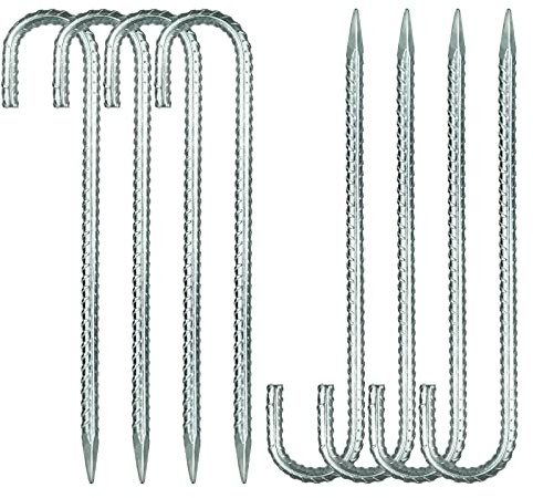 YOUNTHYE 8PCS Galvanised Steel Heavy Duty Tent Pegs, 40cm/16inch Metal Ground Rebar Stakes, Trampoline pegs Anchorage Stakes for Tents, Swing, Trampoline, Football Nets