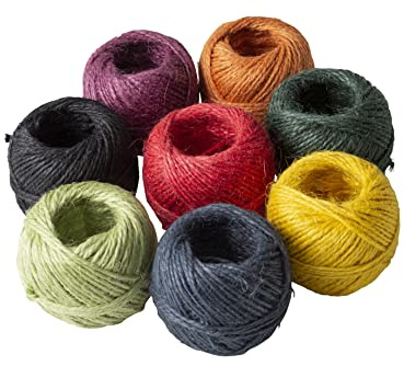 IPEA Naturligt snöre jutefibersnöre färgglada – tillverkade i Italien – 8 färger – nystan på 30 meter – jutesnöre, hantverk, presentförpackning, skapande, hantverk – 8 rullar – 2 mm plats