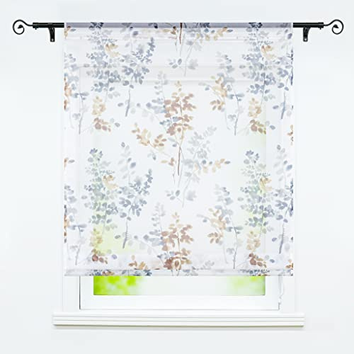 Joyswahl Voile Raffgardine mit Tunnelzug »Luca« Floral Motiv Raffrollo halbtransparente Küche Gardine,Orange BxH 80x140cm 1 Stück
