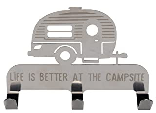 Camco Life is Better at The Campsite Stick-On 3-Hook Key/Leash Hanger | Ideal for Small Spaces | Made of Durable Stainless Steel | (53368)