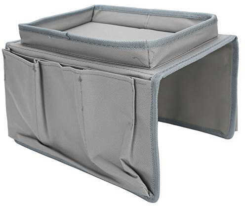 HERCHR Organizador De Reposabrazos De Sofá Caddy, Organizador De Reposabrazos De Sofá con Bandeja De Portavasos, Soporte De Control Remoto De TV para Teléfono Móvil, Libros, Revistas, Gafas(Gris)