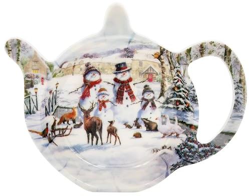 Richard Macneil Magic of Christmas Snowmen Tea Bag Tidy, White Ceramic Rectangular Coaster