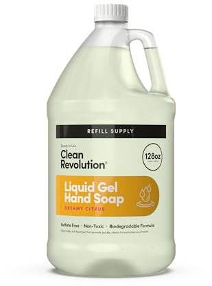 Clean Revolution Liquid Gel Hand Soap, Silky Rich Liquid, Quick Lather, Fast Rinsing, Contains Real Essential Oils (Dreamy Citrus) 128 Fl Oz