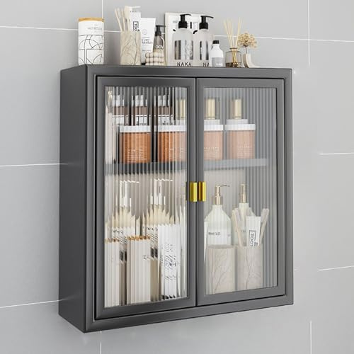 YITAYMLI Hängeschrank Bad, 50*14*50cm/19.7*5.5*19.7in, Weiß/Schwarz, Metall, Minimalistisch, Badezimmer, Wandmontiert