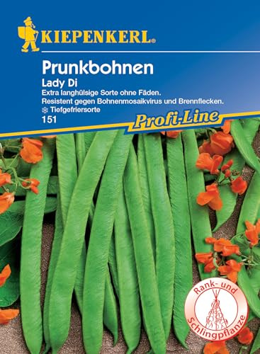 Kiepenkerl Profi-Line Prunkbohnensamen Lady Di 151 - Resistente Sorte, Rank- und Schlingpflanze, Lange Hülsen, Rote Blüten, Saatgut für Garten- und Küchenliebhaber, Gemüsesamen Bohnen