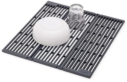 Joseph Joseph Platform Folding Over Sink Drainer, Fits Across Sink, Save Worktop Space, Quick Draining, Adjustable Folding Design, Non-Slip Feet, Anthracite