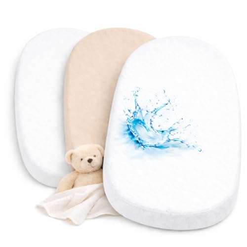 2X Spannbettlaken beistellbett 100% Baumwolle + 1X Matratzenschoner 100% wasserdichtem Material - Set 3X - Kompatibel Iora, Oeko-TEX (Weiß/Vanille, 60 x 80 cm)