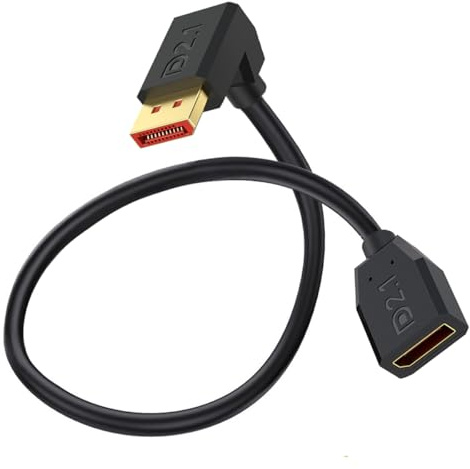 HTGuoji Câble d'extension DisplayPort 2.1 52 Gbps - Angle de 90 degrés - DP mâle vers femelle - Prise en charge du câble d'extension 16 K @ 30 Hz, 8K @ 120 Hz, 4K @ 240 Hz/165 Hz HDR, HDCP pour double