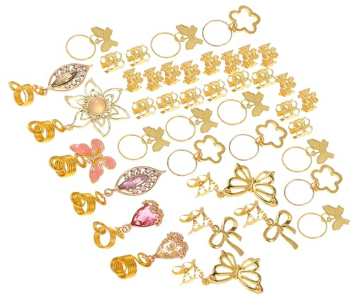 Mikinona 40pcs Metal Dreadlock Jewelry with Floral Butterfly Charms Spring Clip Braid and Rings for Women and Men Hair Accessories Compatible with Braids and Locs Stylish DIY Hair