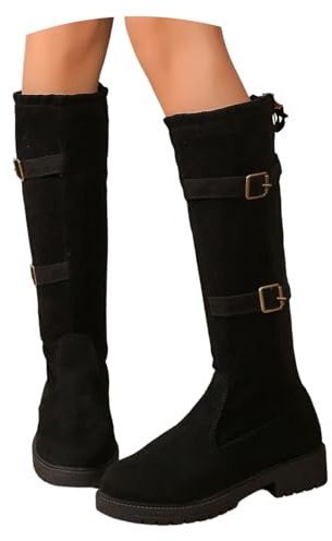 MEECHI Botas Altas Retro Boots Largas Elegantes con Hebilla for Mujer Zapatos Cálidos Sin Cordones for El Invierno Botas De Montar De Ante Boots De Goma con Plataforma Antideslizante(38 EU)