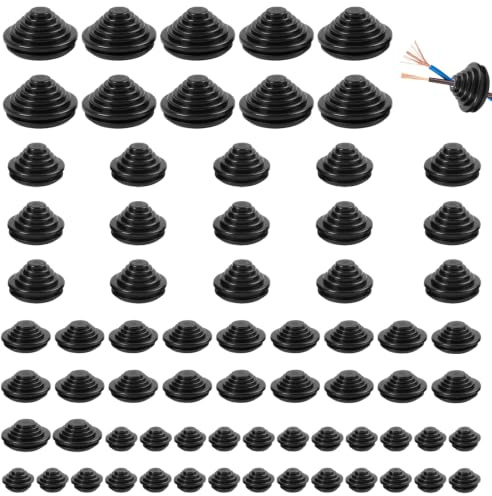 70 Piezas Ojales De Goma Para Cables,Pasacables De Goma Impermeables,Kit De Tapones De Pared Cortafuego En Forma De Torre Para ProteccióN De Cables,PlomeríA,Coches Y Barcos,Negro