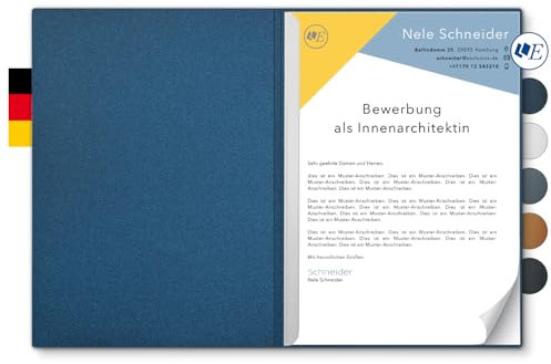 5 Stück 2-teilige Bewerbungsmappen Esclusiva® Classic in Nachtblau mit 1 Klemmschiene // in 1A-Premium-Qualität mit hochwertiger Flach-Prägung „BEWERBUNG“ // Produkt-Design von Mario Lemani