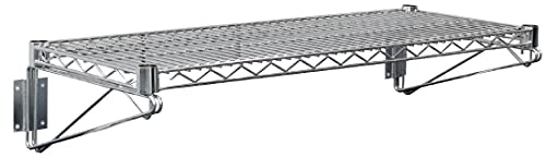 Vogue Steel Wire Wall Shelf 1220mm, Chrome Coated Steel, Size: 1220(W) x 360(D) mm, Maximum Load: 30kg, U202 | Supports up to 30kg to maximize vertical storage, keeping professional kitchen utensils organized and easily accessible.