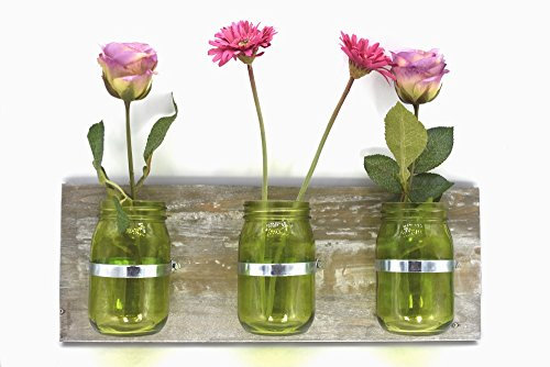 Wandvase im Retro-Stil MALJAKKO aus Holz und Glas (Verschiedene Größen und Farben) für Kräuter und Blumen (Trio, Grün)