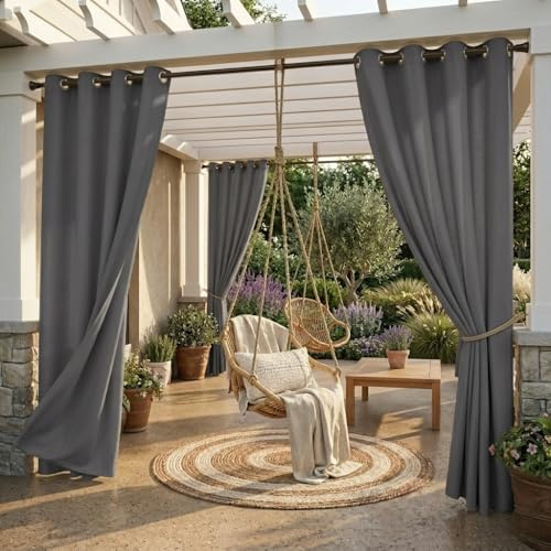 StangH Outdoor Curtains for Patio Waterproof Outdoor Patio Curtains, Grommet Top Blackout Thermal Insulated Outdoor Drapes for Deck/Gazebo, Grey, 1 Panel, Wide 52 x Long 84 inches | Waterproof Outdoor Patio Curtains, Grommet Top Blackout Thermal Insulated Outdoor Drapes for Deck , Gazebo