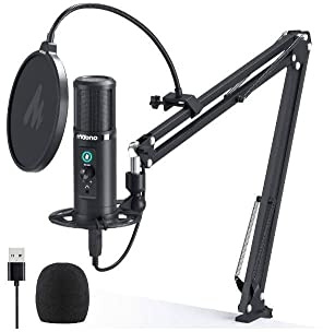 MAONO AU-PM422 USB-Mikrofon mit Touch-Mute-Panel und Mic Gain-Regler, Null-Latenzüberwachung, 192 kHz/24 Bit, professionelles Kondensatormikrofon für Laptop, PC, Aufnahme, Podcasting, Gaming, YouTube