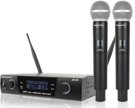 Sistema de micrófono inalámbrico profesional UHF dual para karaoke de hasta 200 pies, boda, conferencia, fiesta de noche, reunión, escenario (UK-38)