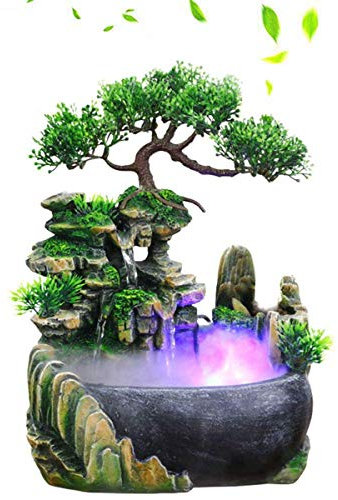 Fontanella Decorativa da Interni, Fontana a Forma di Roccia Feng Shui in Poliresina in poliresina con Illuminazione a LED a Cambiamento di Colore Zen Meditation Waterfall 20 * 20 * 13cm