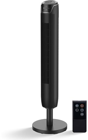 Senville 42 Oscillating Tower Fan for Bedroom, Remote, Bladeless, Quiet, 3 Modes, 7-Hour Timer, LED Display, Black