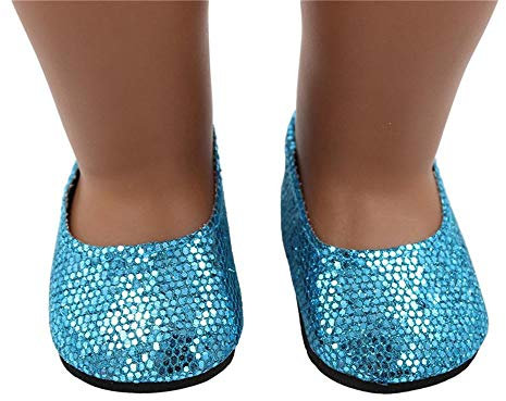 Aeromdale Puppenschuhe Pailletten, flache Schuhe für 45,7 cm große American Girl-Puppen, 46 cm, Puppenzubehör, Spielzeug – Blau B – 1 Paar