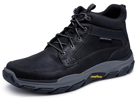 Skechers Men's Respected Boswell Mid Top Leather Moc Toe Lace Up Boot - Blk - 12 Medium