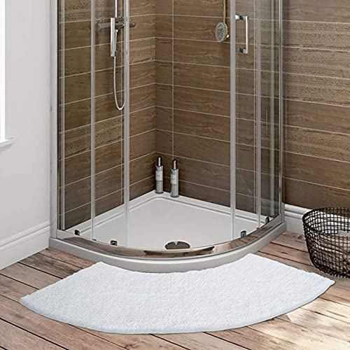 GXFXLP Duschvorleger Runddusche, Duschmatte Halbrund rutschfeste, Mikrofaser Gebogene Duschmatte Waschbar Badematte, Fächerförmig Fußpolster Badematte für Eckdusche, 45 x 100 cm,Weiß