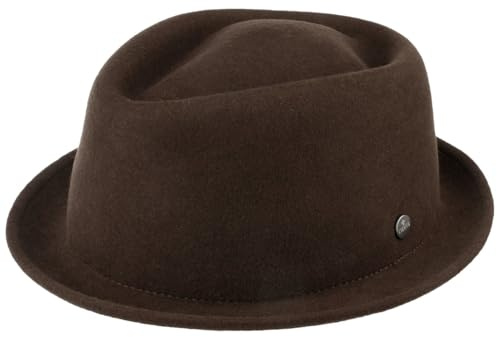 LIERYS Blank Pork Pie Filzhut packbar knautschbar wasserabweisend Damen Herren Sommer Winter Dunkelbraun XL (60-61 cm)