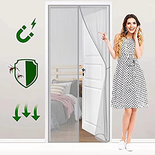 Mosquitera magnética antiinsectos cortina imanes totalmente magnéticos para puertas de sala de estar 210x220cm (82x86inch) gris