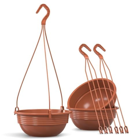 Plastard 3er-Set Blumenampel Ø 32 cm Terrakotta Aufhänger,Deko Pflanzschale | UV & frostbeständig Pflanzkübel, Blumenschale runde Blumentöpfe aus Kunststoff, ideal für Garten, Balkon, Grab & Wohnung