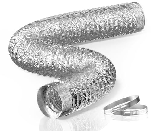 HG Power 100 mm aluminiumfolieslang längd 3 m flexibel frånluftsslang av aluminiumrör flexslang med 2 slangklämmor för fläktar, rörfläkt