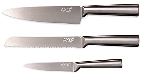 Axer Set di Coltelli da Cucina - 3 Coltelli Acciaio Inox - Ergonomico Set Coltelli da Cucina Professionali - Coltelli Cucina Set - Chef Knife Set