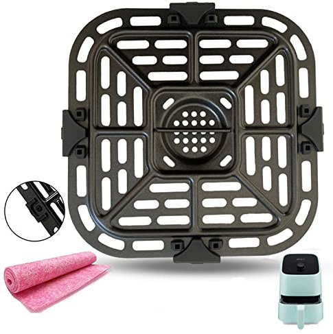 Square Air Fryer Grill Pan for Instants Vortex 2QT Mini Air Fryer Oven, 6.88IN Upgraded Air Fryer Grill Plate Rack Grid with Rubber Bumpers for Instants 2QT Air Fryer, Nonstick, Dishwasher Safe