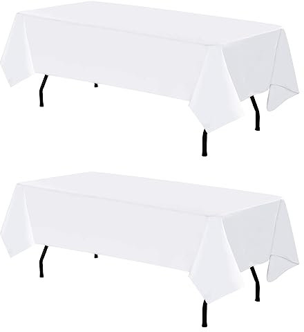 Weiße rechteckige Polyester-Tischdecke, 153 x 260 cm, 2er-Pack für 4 Fuß rechteckige Tische, Polyester-Tischdecke, schmutzabweisend, knitterfrei, waschbare Tischdecke für Hochzeitsbankett