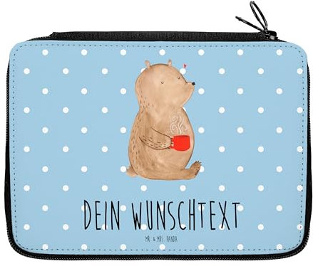 Mr. & Mrs. Panda Personalisierte Federmappe Bär Kaffee - Geschenke, Teddy, mit Namen, Motivation, Stifterolle, Federmäppchen, Bären, Guten Morgen, Coffee, PersonalisierteS Stifte Etui