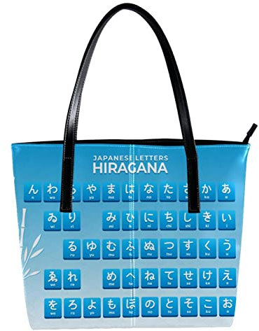 Schultertasche, leicht, lässig, Schultasche, Lehrertasche, Handtasche, Geldbörse, japanische Buchstaben, Hiragana, Alphabet, Blau, Mehrfarbig