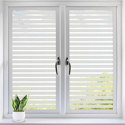 Alyvisun Film Electrostatique Vitre Motif Rayure 44.5x220cm, Autocollant Film Fenetre Anti Regard avec Adhérence Statique Opaque Fenêtre Film pour Vitre Protection UV de Bureau Maison Salle de Bain