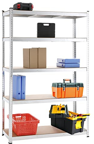 Panana 5 Tiers Metal Shelving Units Warehouse Racking Shelf Heavy Duty Steel Garage Shelving Unit 175kgs Per Bay (Silver, 180x120x45cm)