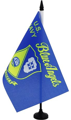 AZ FLAG Tischflagge Blue Angels Navy US 21x14 cm Kunststoffsockel | Für innen Streitkräfte der Vereinigten Staaten Tischflagge genähte Ausführung mit verstärkten Kanten mit Kunststoffstab