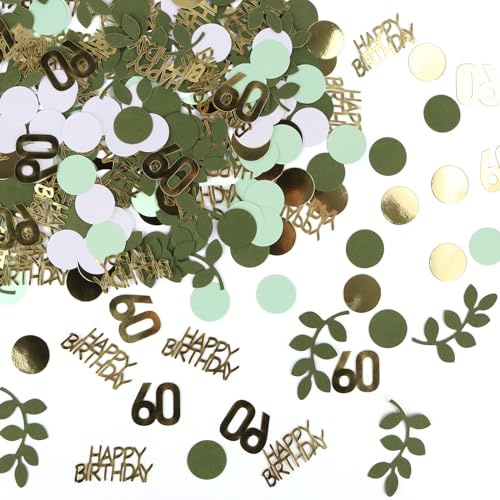 Konfetti HAPPY BIRTHDAY,400 Stück Konfetti Geburtstag Gold Grün Streudeko Deko Goldene Confetti Tischdeko für Frau Mann Geburtstag Party (60 Geburtstag)