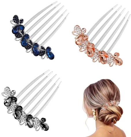 DHWEKU Paquet de 3 peignes dentaires en strass, peignes à cheveux de mariage, peignes à cheveux en strass, accessoires de cheveux de mariage pour femmes et filles