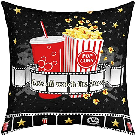 2Er Set Kissen-Bezug Luxus Kissen Fall Süße Zierkissenbezüge Für Schlafzimmer Garten Büro 45X45Cm Kino-Thema, Kino-Poster, Popcorn, Altmodisch